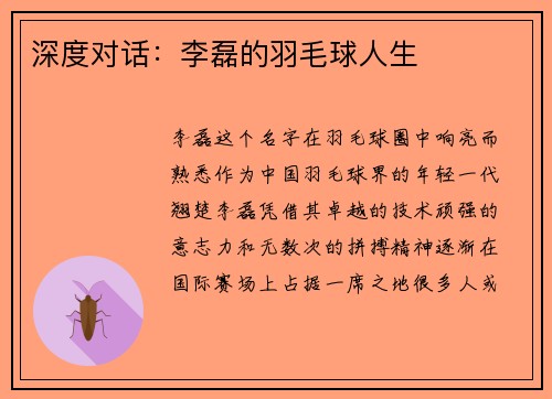 深度对话：李磊的羽毛球人生